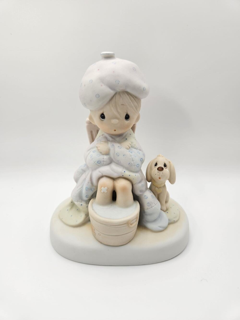 Precious Moments God Is Watching Over You E-7163 1981 Fish Mark Boy Dog Enesco